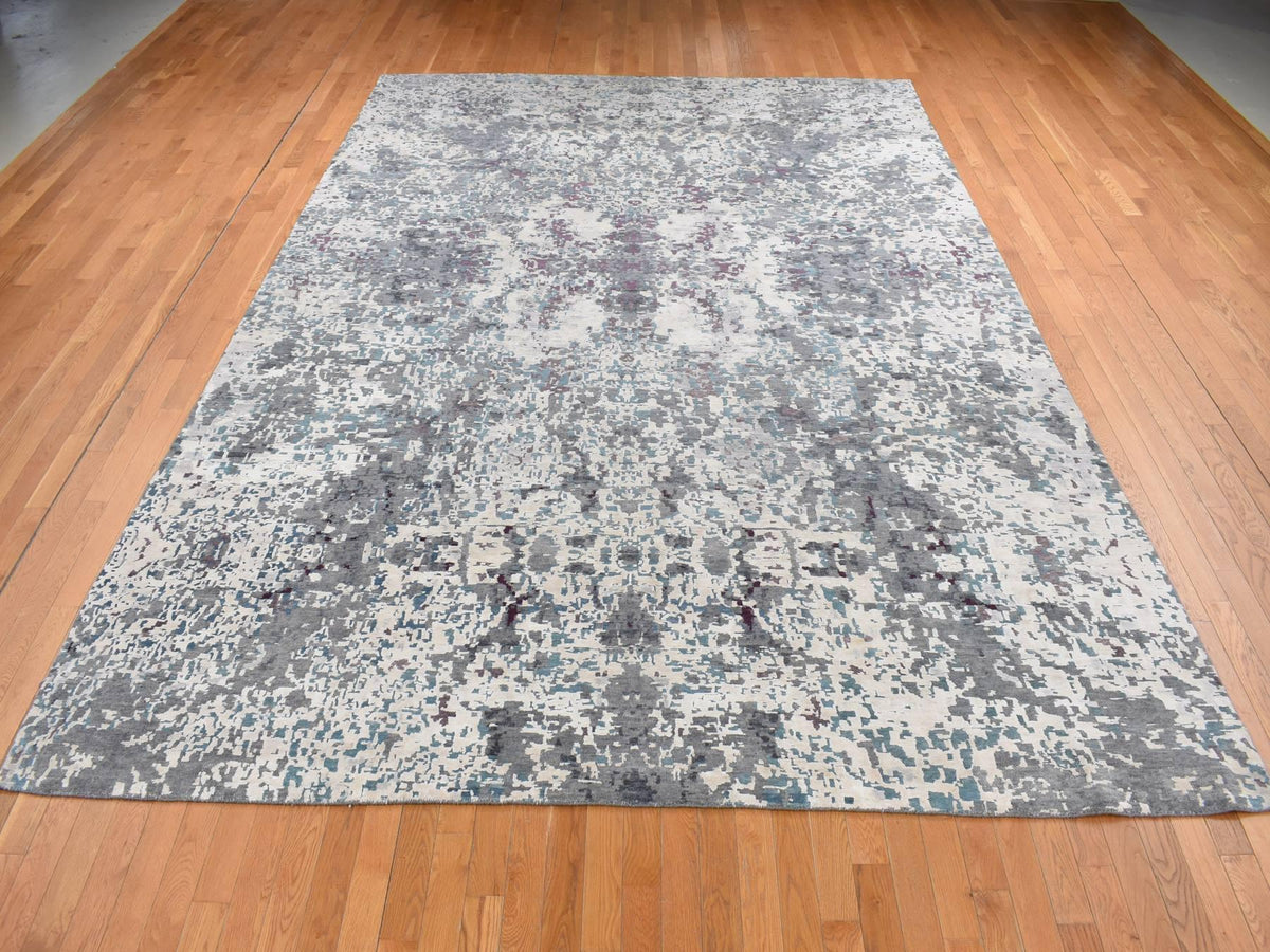 Modern / Contemporary hand-knotted wool/silk rug in Gray, 9'10" x 13'7" — SKU O087086 (view 2)