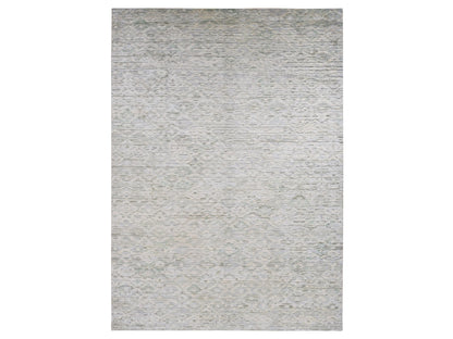 Modern / Contemporary hand-knotted wool/silk rug in Ivory, 9'10" x 14' — SKU O087087