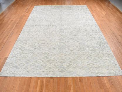 Modern / Contemporary hand-knotted wool/silk rug in Ivory, 9'10" x 14' — SKU O087087 (view 2)