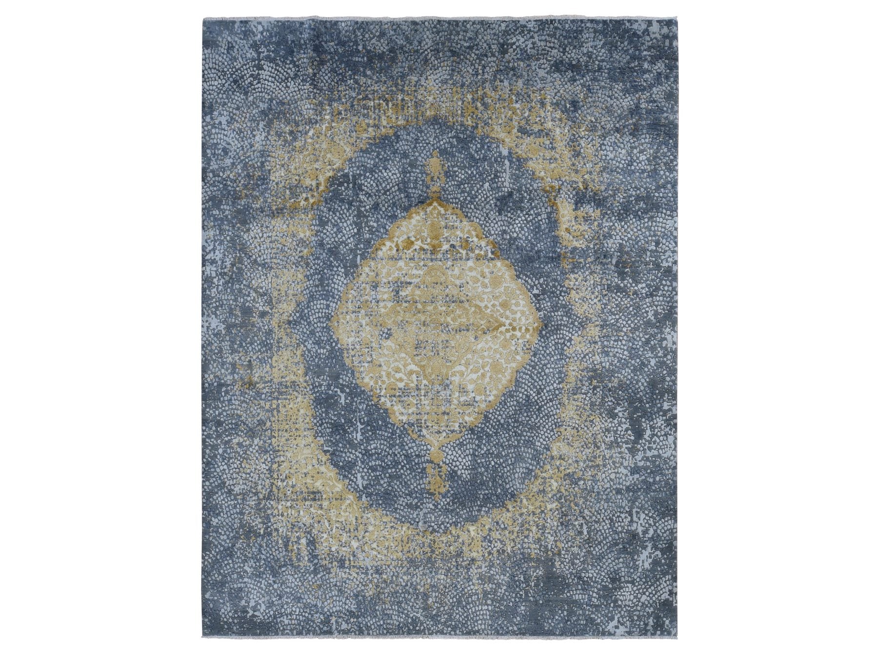 Transitional hand-knotted wool/pure silk rug in Gray, 9' x 11'10" — SKU O087089