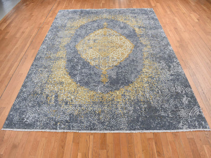 Transitional hand-knotted wool/pure silk rug in Gray, 9' x 11'10" — SKU O087089 (view 2)