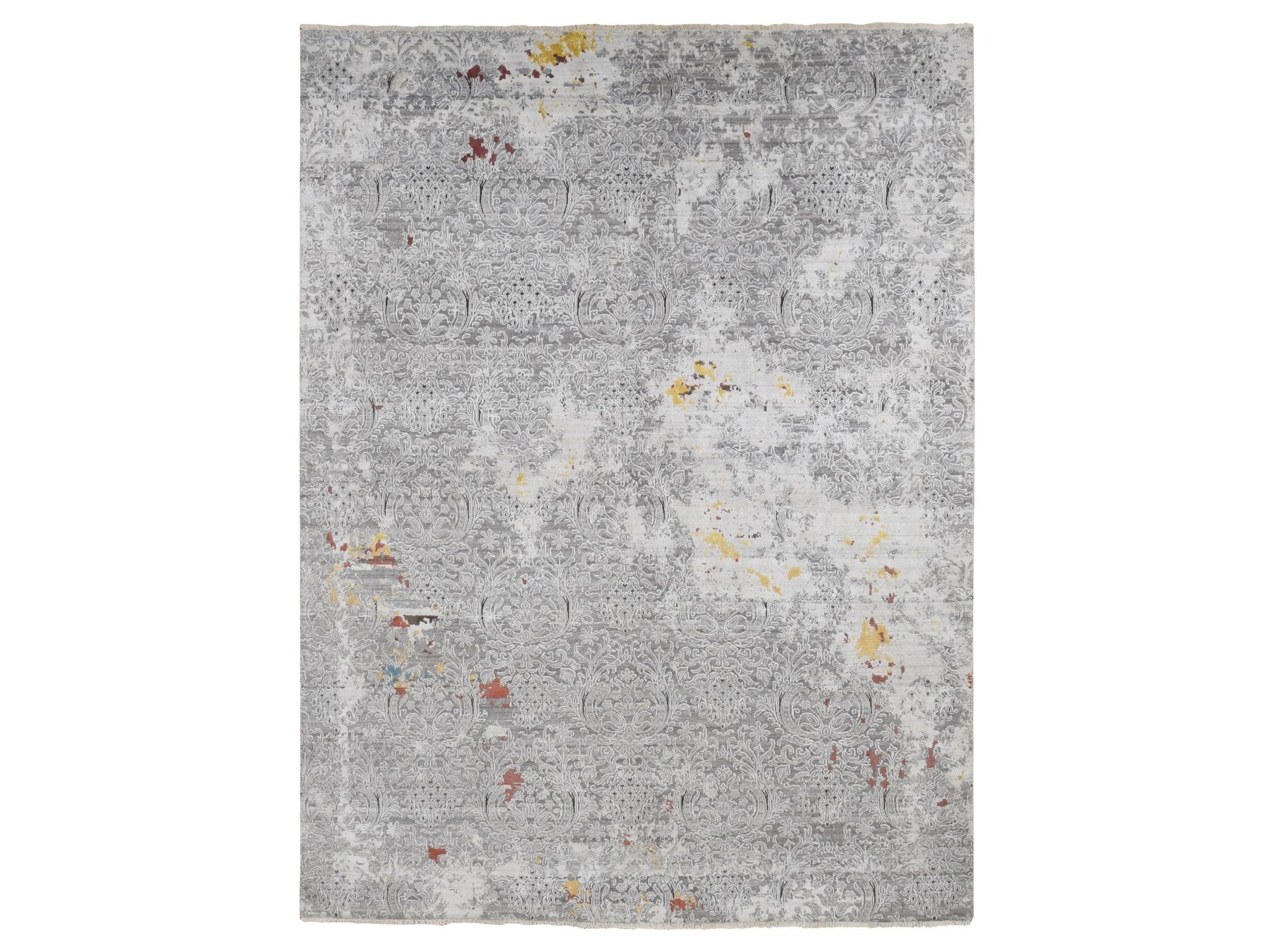 Modern / Contemporary hand-knotted wool/art silk rug in Gray, 8'9" x 11'10" — SKU O087091