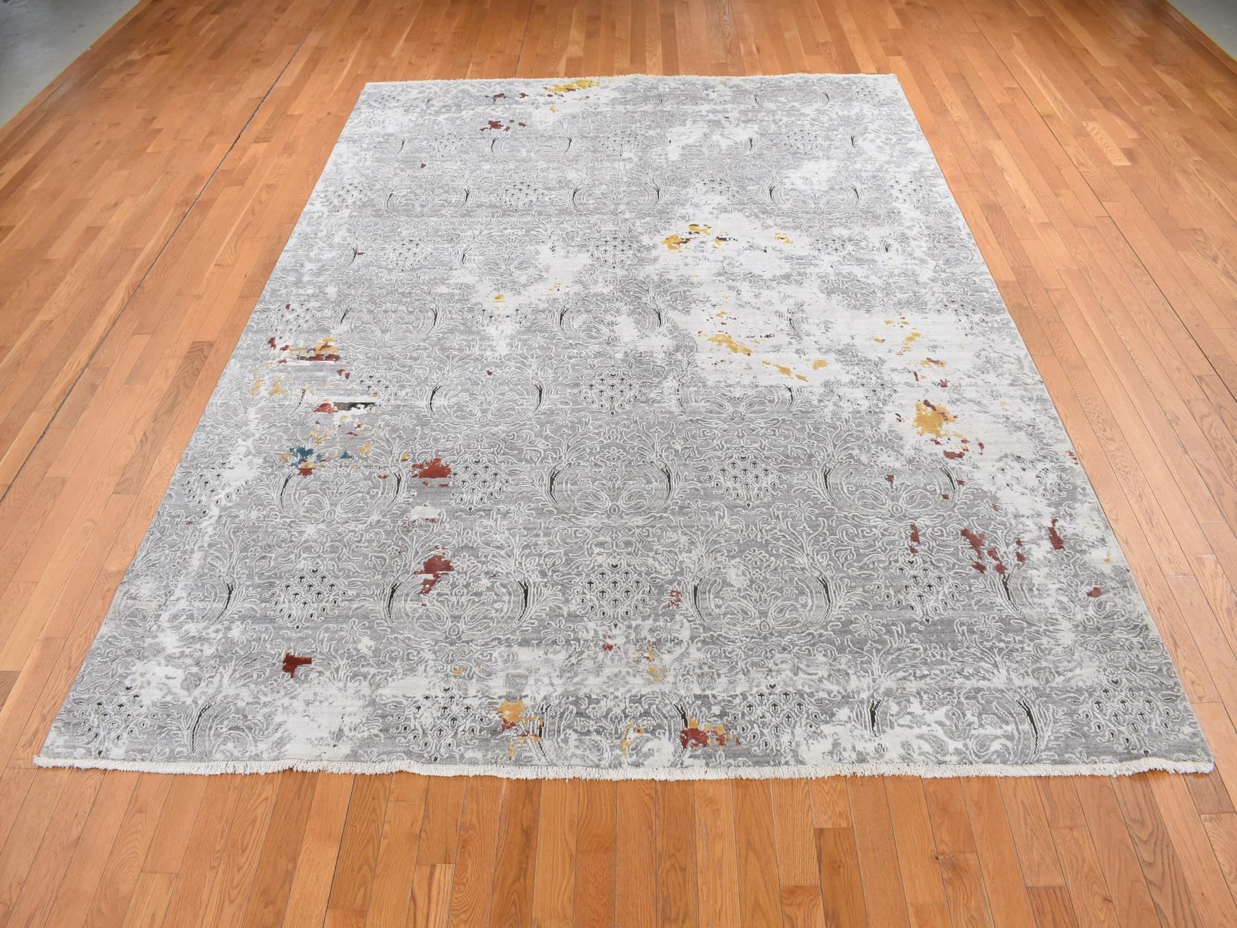Modern / Contemporary hand-knotted wool/art silk rug in Gray, 8'9" x 11'10" — SKU O087091 (view 2)