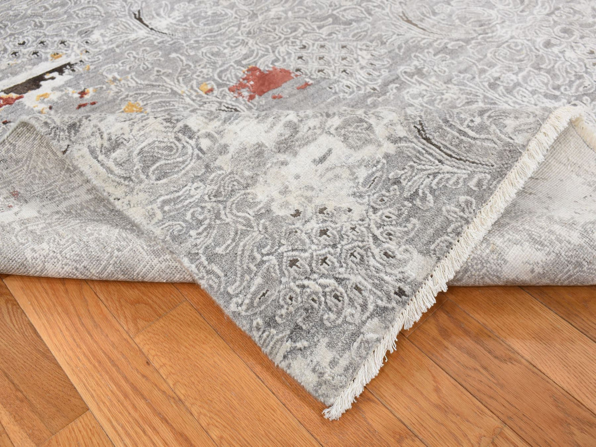 Modern / Contemporary hand-knotted wool/art silk rug in Gray, 8'9" x 11'10" — SKU O087091 (view 5)
