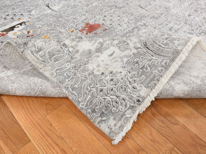 Modern / Contemporary hand-knotted wool/art silk rug in Gray, 8'9" x 11'10" — SKU O087091 (view 5)