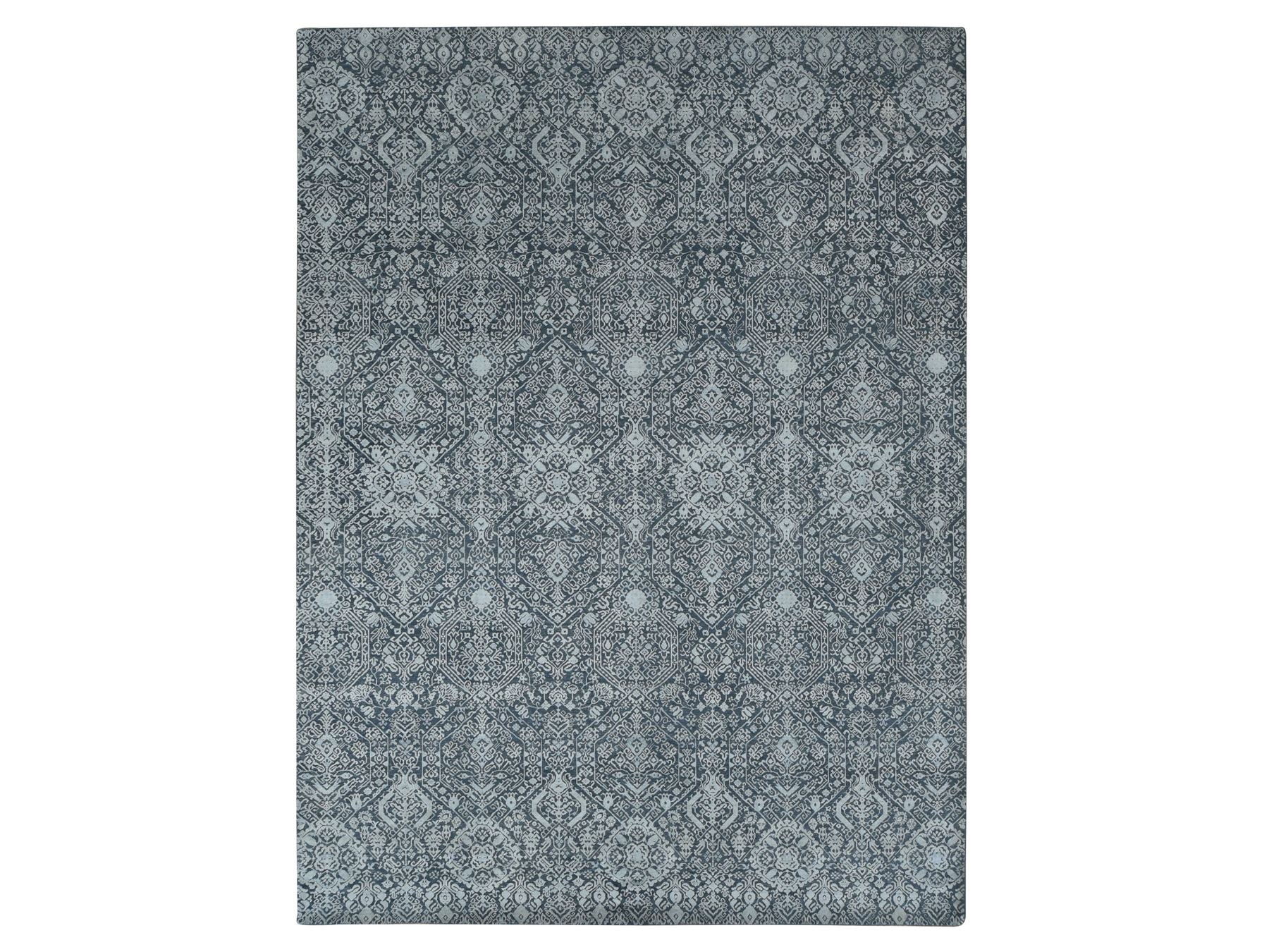 Modern / Contemporary hand-knotted wool/silk rug in Gray, 9' x 12'2" — SKU O087094