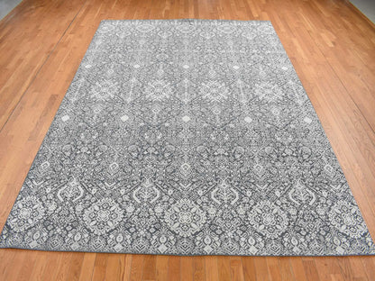 Modern / Contemporary hand-knotted wool/silk rug in Gray, 9' x 12'2" — SKU O087094 (view 2)