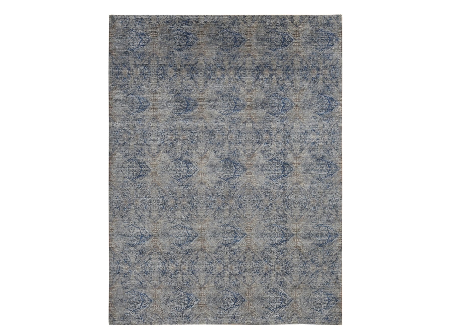 Modern / Contemporary hand-knotted wool/silk rug in Gray, 9' x 12' — SKU O087095