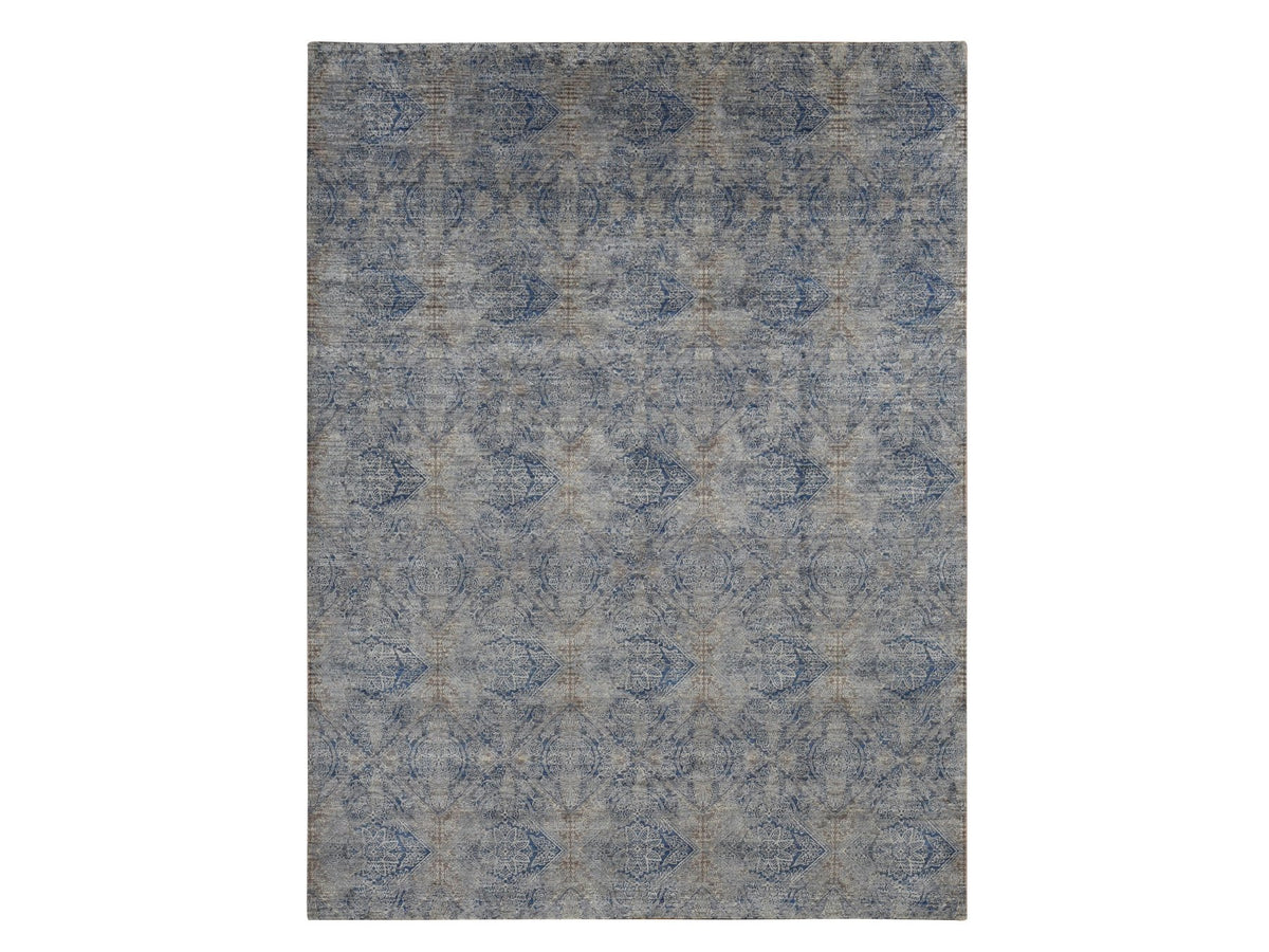 Modern / Contemporary hand-knotted wool/silk rug in Gray, 9' x 12' — SKU O087095
