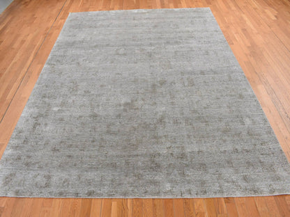 Modern / Contemporary hand-knotted wool/silk rug in Gray, 9' x 12' — SKU O087096 (view 2)