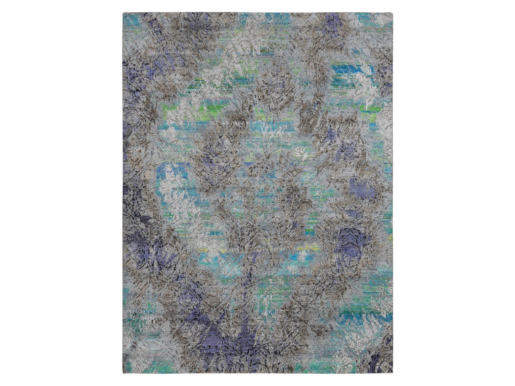 Modern / Contemporary hand-knotted sari silk rug in Gray, 8'9" x 11'10" — SKU O087097