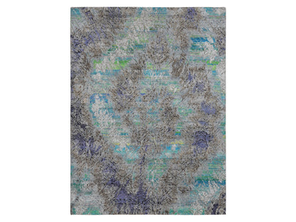 Modern / Contemporary hand-knotted sari silk rug in Gray, 8'9" x 11'10" — SKU O087097