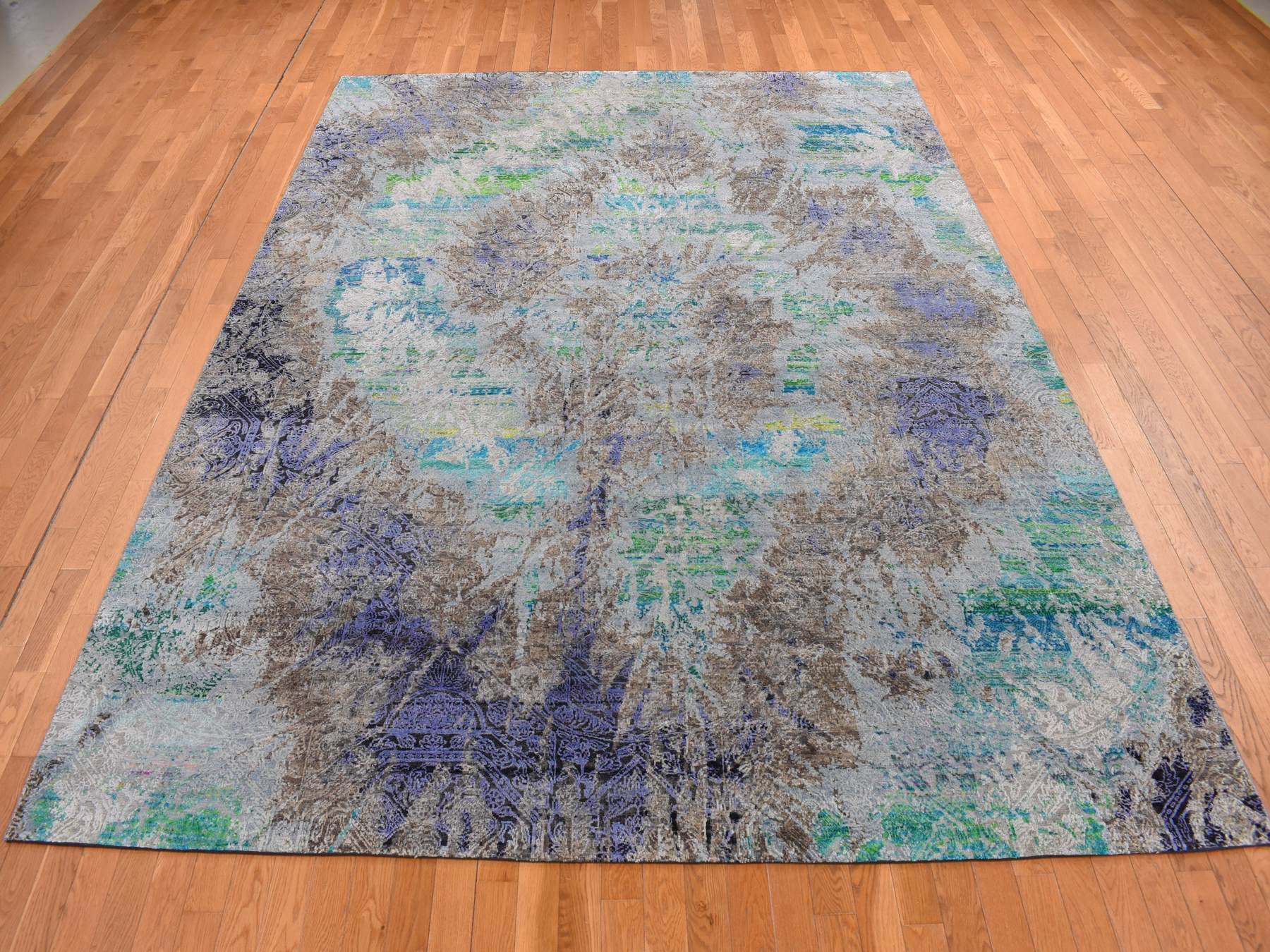Modern / Contemporary hand-knotted sari silk rug in Gray, 8'9" x 11'10" — SKU O087097 (view 2)