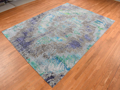 Modern / Contemporary hand-knotted sari silk rug in Gray, 8'9" x 11'10" — SKU O087097 (view 3)