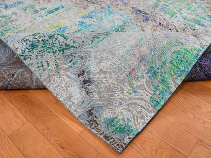 Modern / Contemporary hand-knotted sari silk rug in Gray, 8'9" x 11'10" — SKU O087097 (view 5)