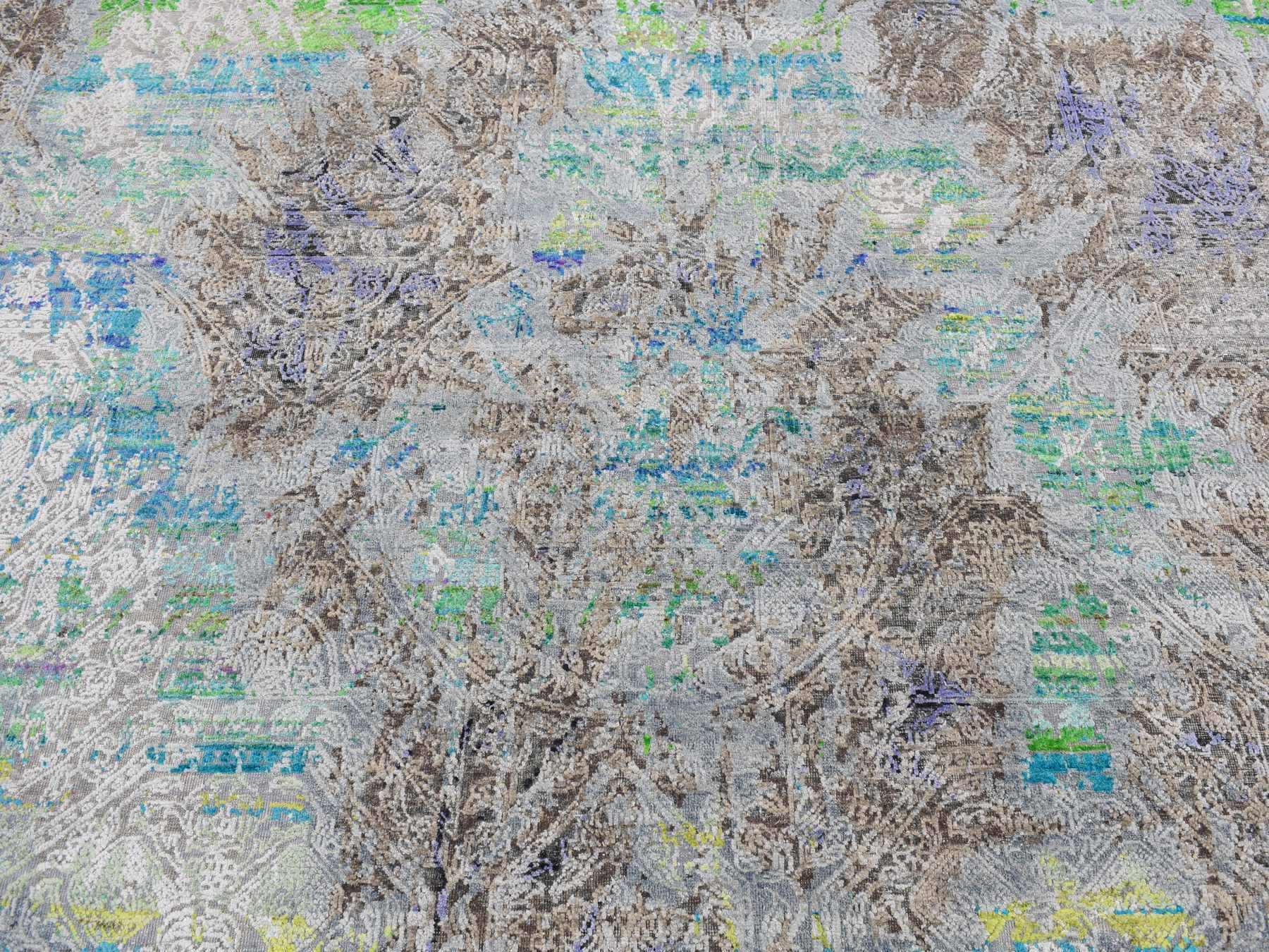 Modern / Contemporary hand-knotted sari silk rug in Gray, 8'9" x 11'10" — SKU O087097 (view 8)