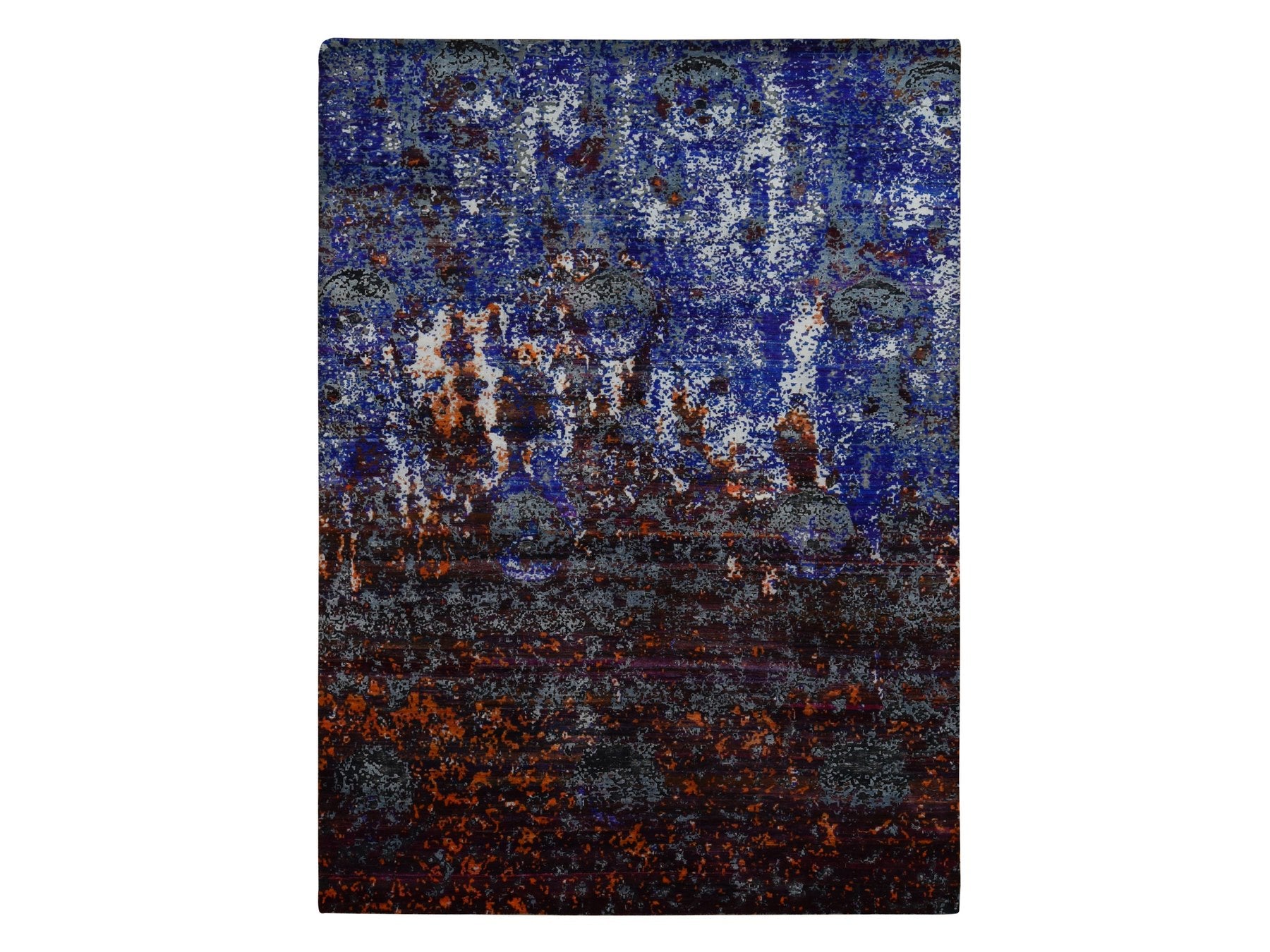Modern / Contemporary hand-knotted wool/sari silk rug in Blue, 8'10" x 12' — SKU O087098