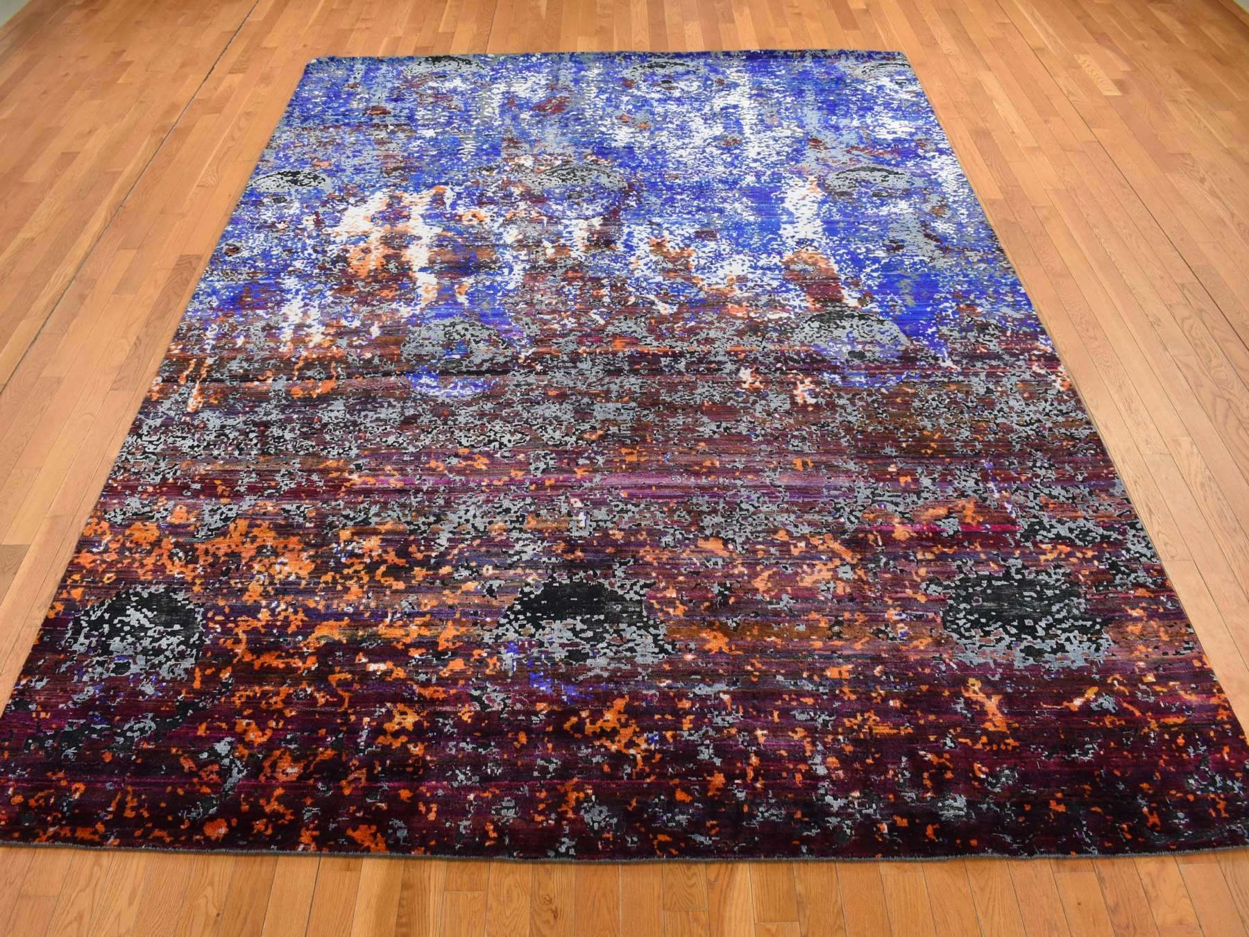 Modern / Contemporary hand-knotted wool/sari silk rug in Blue, 8'10" x 12' — SKU O087098 (view 2)