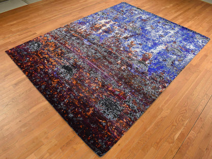 Blue 8'10" x 12'0" Modern and Contemporary Hand knotted Wool/Silk Rug - Sku: O087098