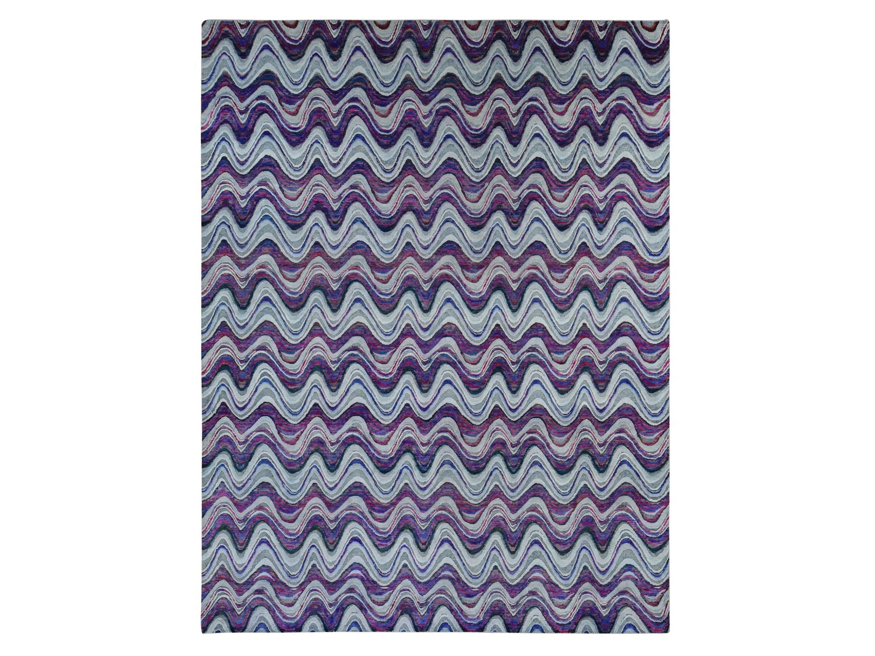 Modern / Contemporary hand-knotted wool/silk rug in Ivory, 9' x 11'10" — SKU O087100