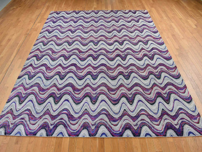 Modern / Contemporary hand-knotted wool/silk rug in Ivory, 9' x 11'10" — SKU O087100 (view 2)