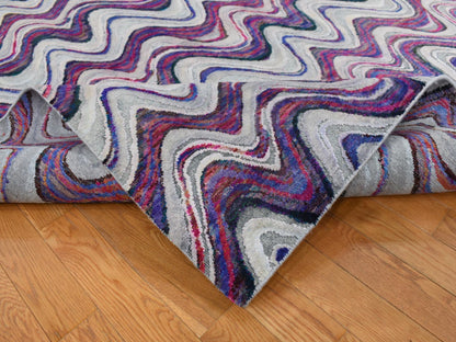 Modern / Contemporary hand-knotted wool/silk rug in Ivory, 9' x 11'10" — SKU O087100 (view 5)