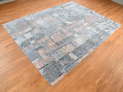 Modern / Contemporary hand-knotted wool/silk rug in Gray, 9' x 12'2" — SKU O087102 (view 3)