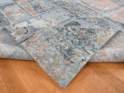 Modern / Contemporary hand-knotted wool/silk rug in Gray, 9' x 12'2" — SKU O087102 (view 5)