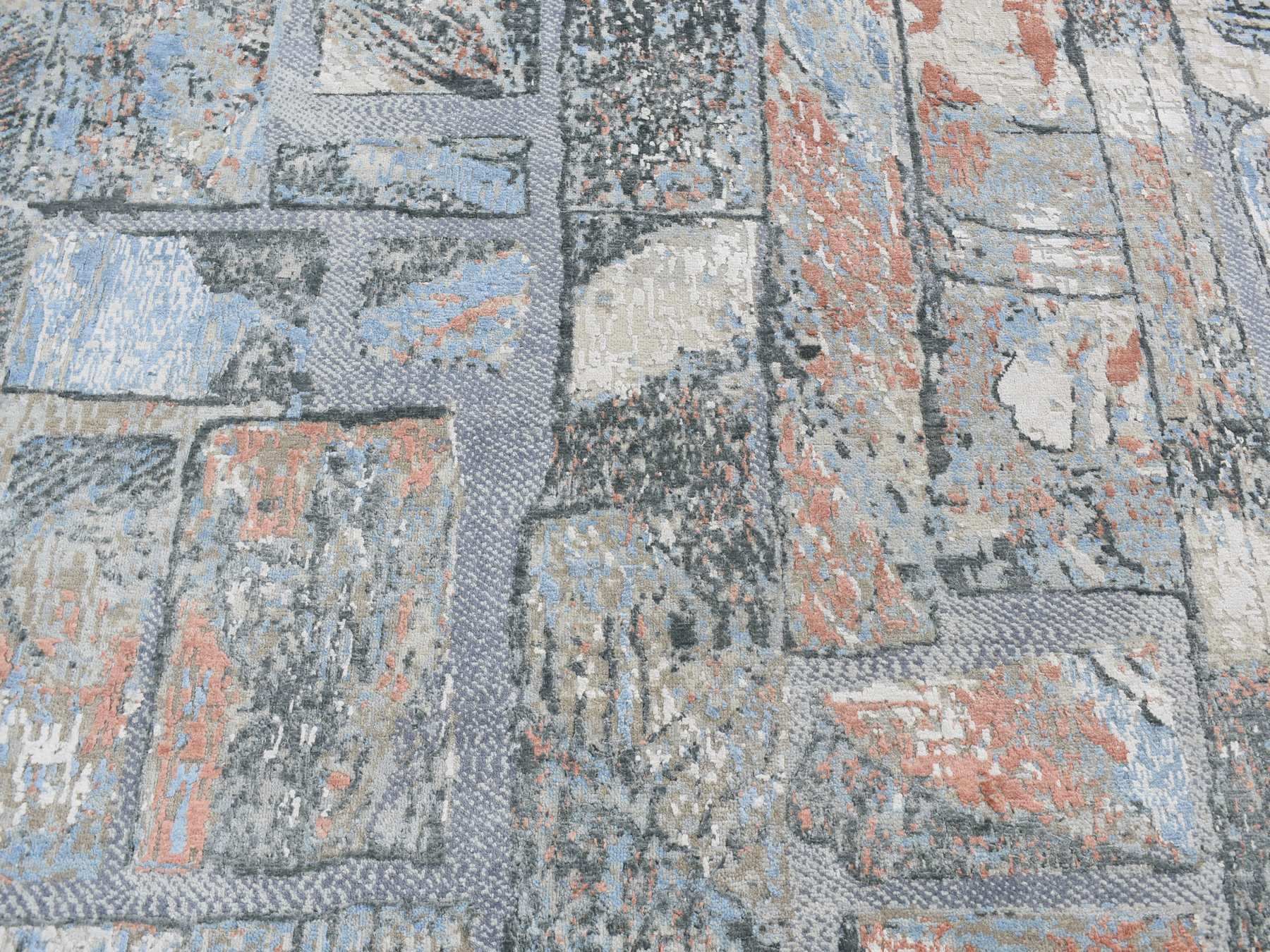 Modern / Contemporary hand-knotted wool/silk rug in Gray, 9' x 12'2" — SKU O087102 (view 8)