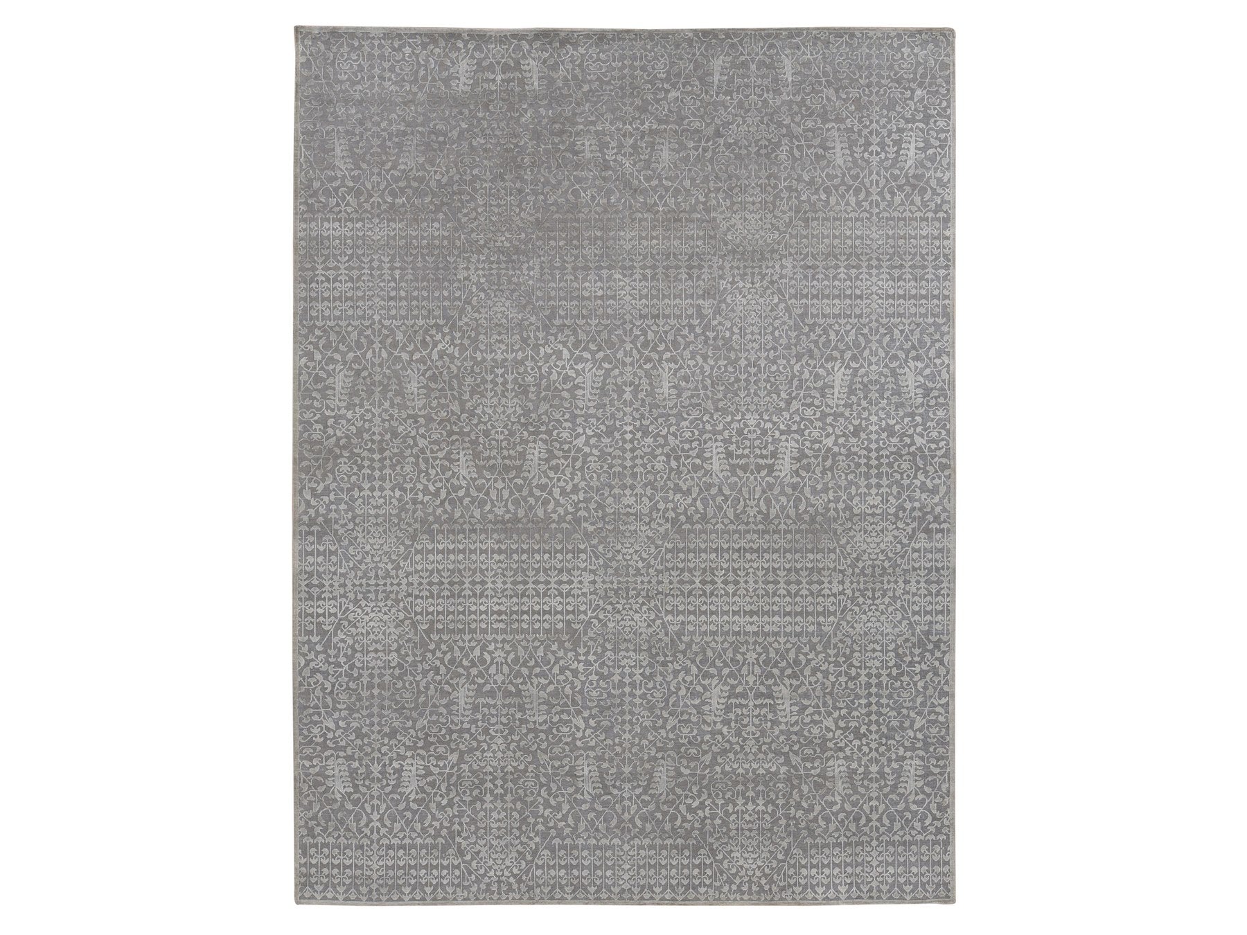 Modern / Contemporary hand-knotted wool/silk rug in Gray, 9' x 12'1" — SKU O087104