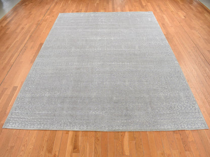 Modern / Contemporary hand-knotted wool/silk rug in Gray, 9' x 12'1" — SKU O087104 (view 2)