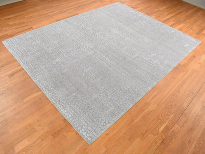 Modern / Contemporary hand-knotted wool/silk rug in Gray, 9' x 12'1" — SKU O087104 (view 3)