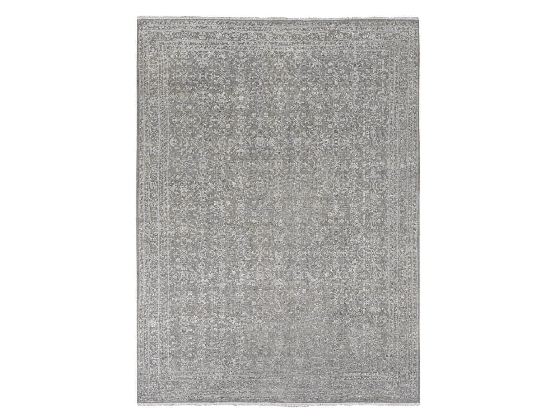 Modern / Contemporary hand-knotted wool/silk rug in Gray, 8'10" x 12' — SKU O087105