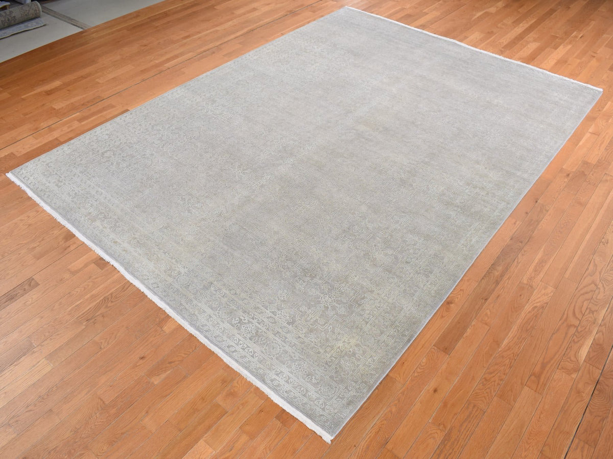 Modern / Contemporary hand-knotted wool/silk rug in Gray, 8'10" x 12' — SKU O087105 (view 3)