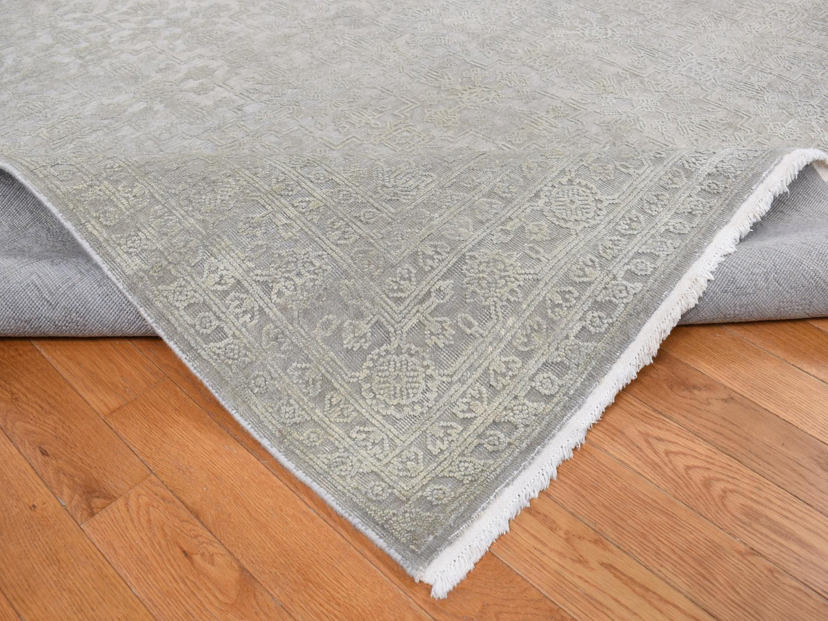 Modern / Contemporary hand-knotted wool/silk rug in Gray, 8'10" x 12' — SKU O087105 (view 5)