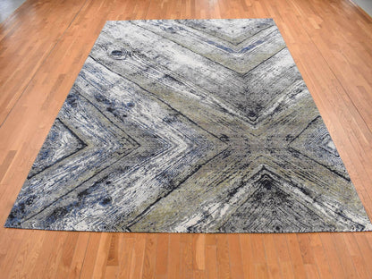Modern / Contemporary hand-knotted wool/silk rug in Gray, 9' x 12'1" — SKU O087107 (view 2)