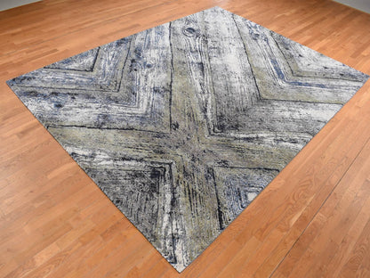 Modern / Contemporary hand-knotted wool/silk rug in Gray, 9' x 12'1" — SKU O087107 (view 3)
