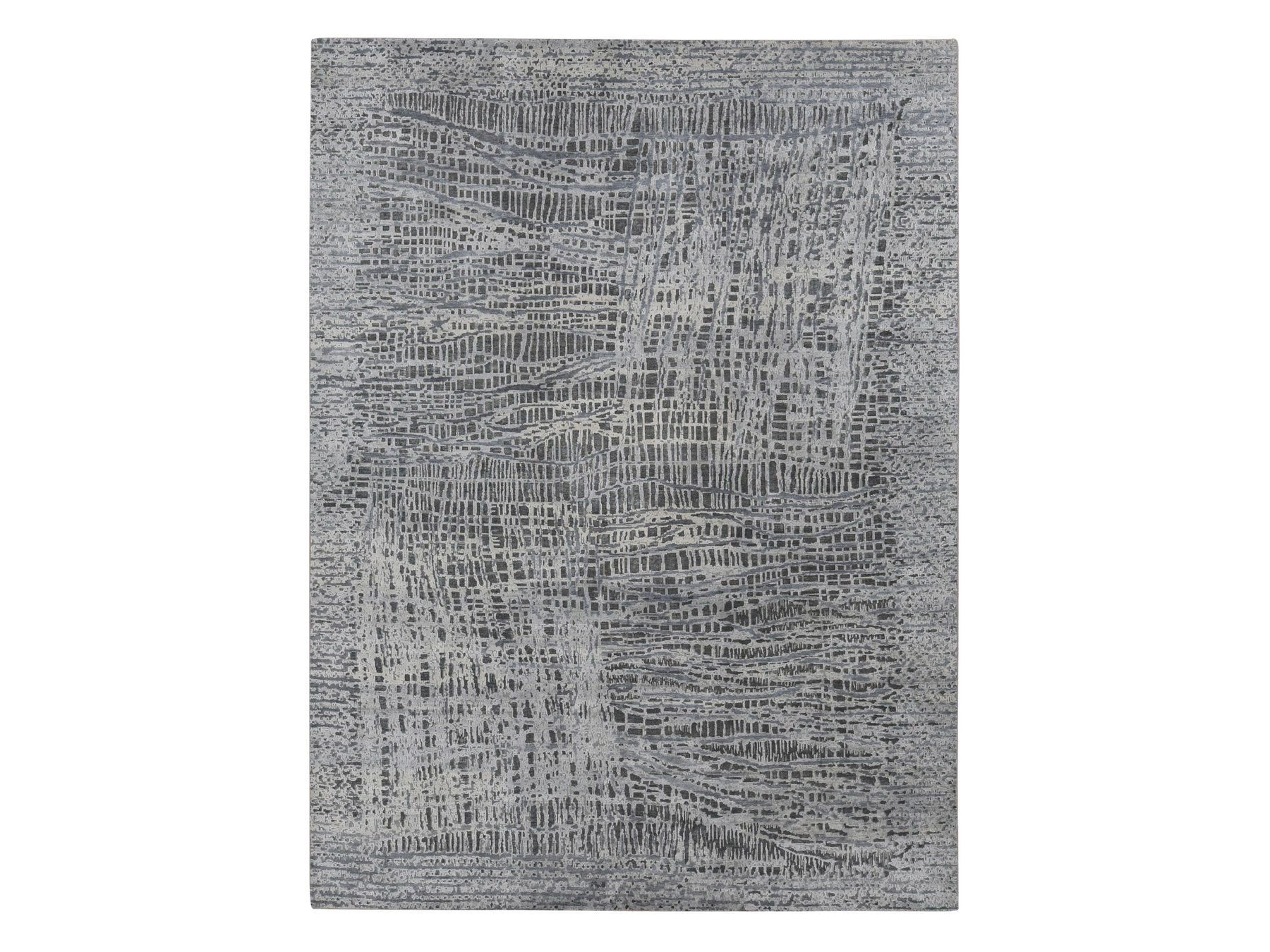 Modern / Contemporary hand-knotted wool/silk rug in Gray, 8'10" x 12'2" — SKU O087108
