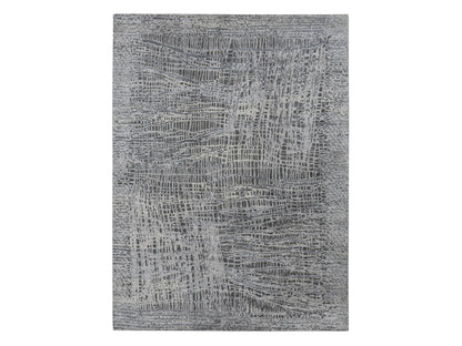 Modern / Contemporary hand-knotted wool/silk rug in Gray, 8'10" x 12'2" — SKU O087108
