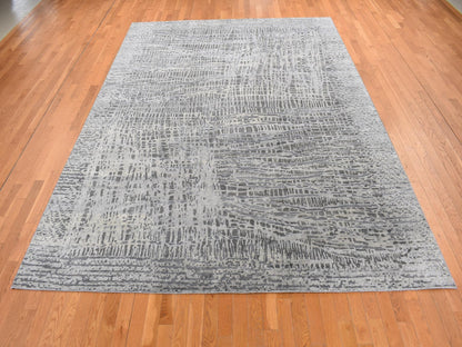 Modern / Contemporary hand-knotted wool/silk rug in Gray, 8'10" x 12'2" — SKU O087108 (view 2)