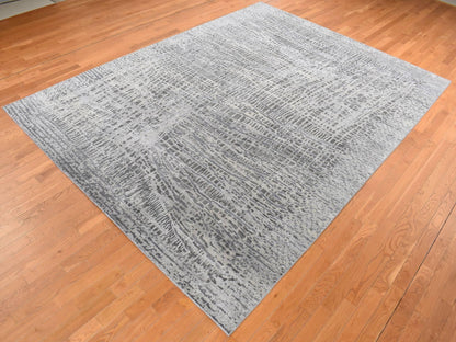 Modern / Contemporary hand-knotted wool/silk rug in Gray, 8'10" x 12'2" — SKU O087108 (view 3)
