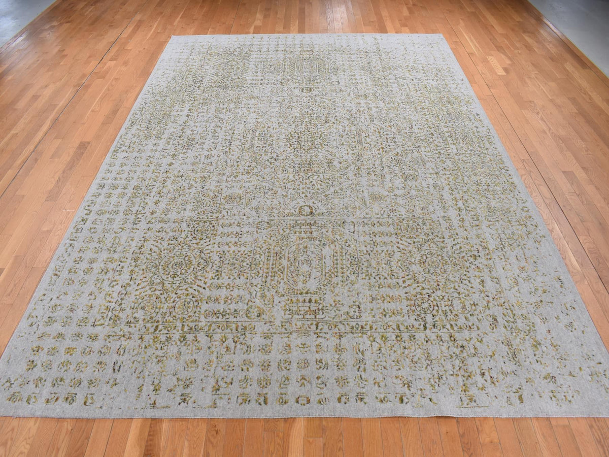 Mamluk Transitional hand-knotted wool/silk rug in Gray, 9'10" x 14' — SKU O087112 (view 2)