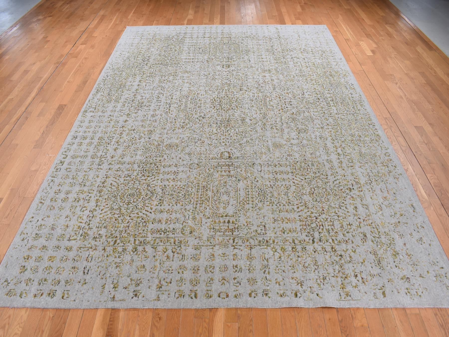 Mamluk Transitional hand-knotted wool/silk rug in Gray, 9'10" x 14' — SKU O087112 (view 2)