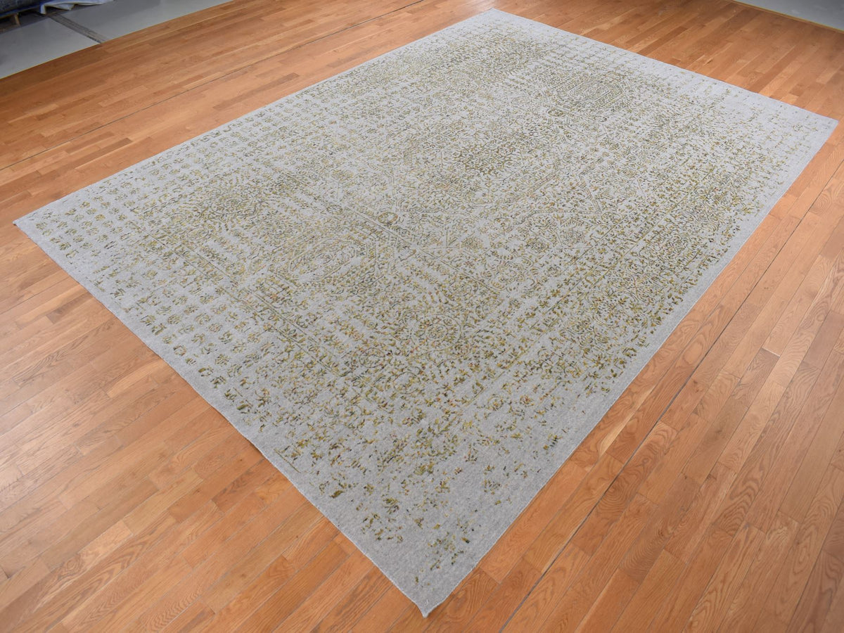 Mamluk Transitional hand-knotted wool/silk rug in Gray, 9'10" x 14' — SKU O087112 (view 3)