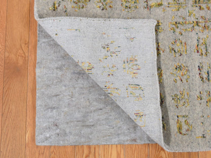 Mamluk Transitional hand-knotted wool/silk rug in Gray, 9'10" x 14' — SKU O087112 (view 4)