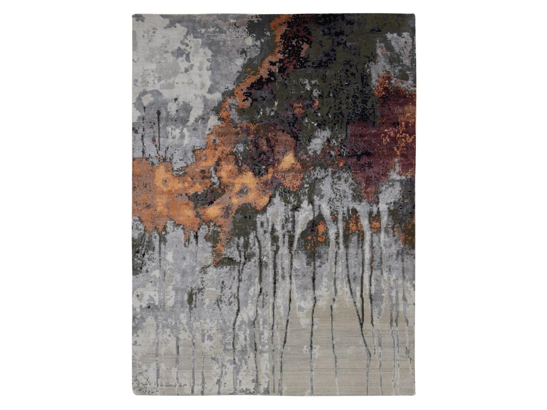 Modern / Contemporary hand-knotted wool/silk rug in Gray, 8'10" x 12'3" — SKU O087114