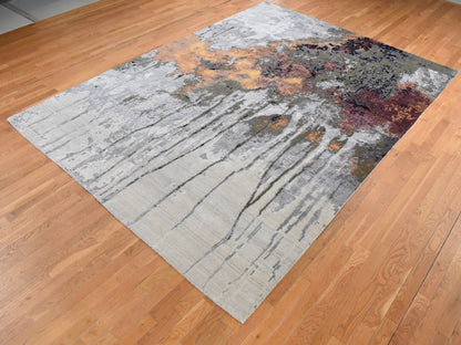 Modern / Contemporary hand-knotted wool/silk rug in Gray, 8'10" x 12'3" — SKU O087114 (view 3)