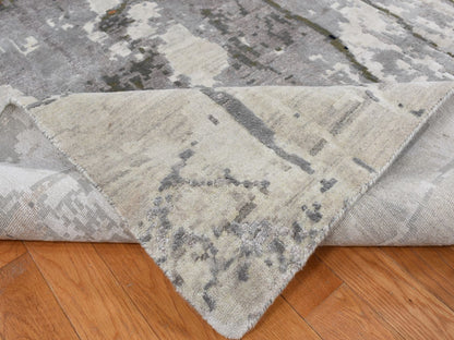 Grey 8'10" x 12'3" Modern / Contemporary Hand knotted Wool/Silk Rug - Sku: O087114