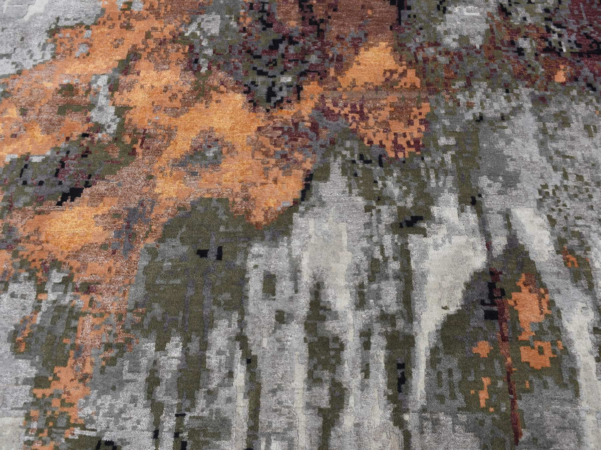 Modern / Contemporary hand-knotted wool/silk rug in Gray, 8'10" x 12'3" — SKU O087114 (view 8)