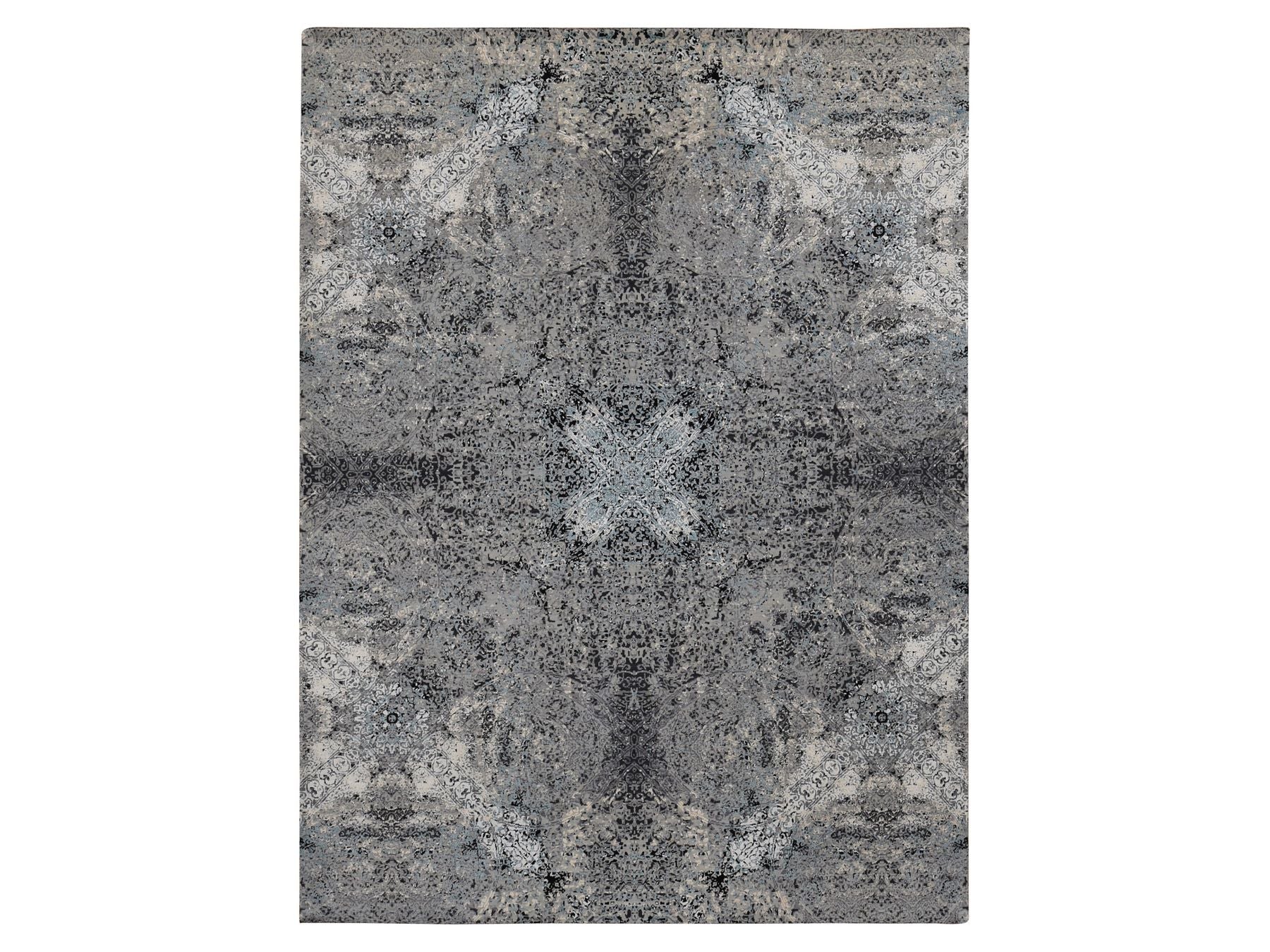 Modern / Contemporary hand-knotted wool/silk rug in Gray, 9'1" x 12'2" — SKU O087115